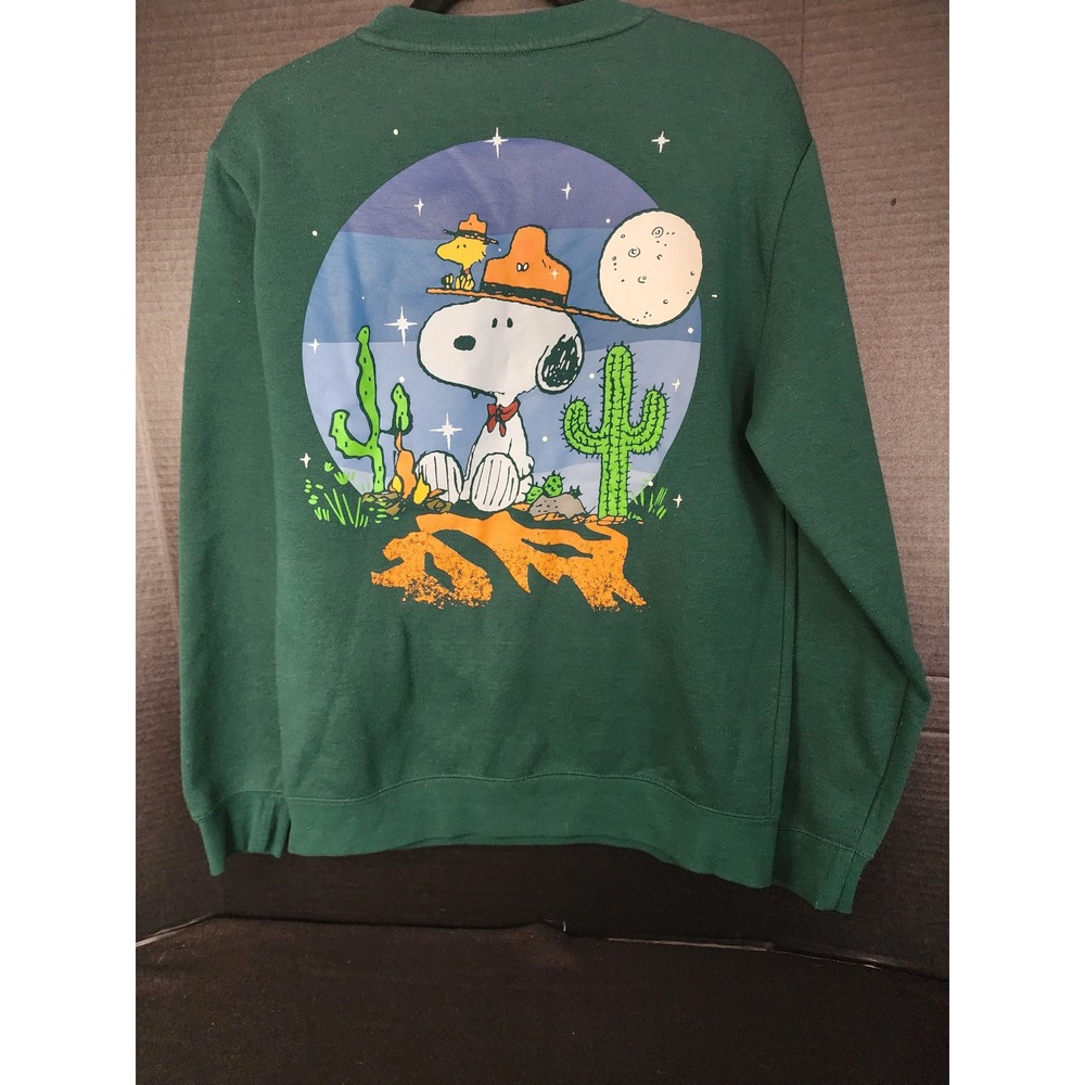 Peanuts Snoopy Woodstock Beagle Scout Graphic Sweatshirt Green Mens Medium